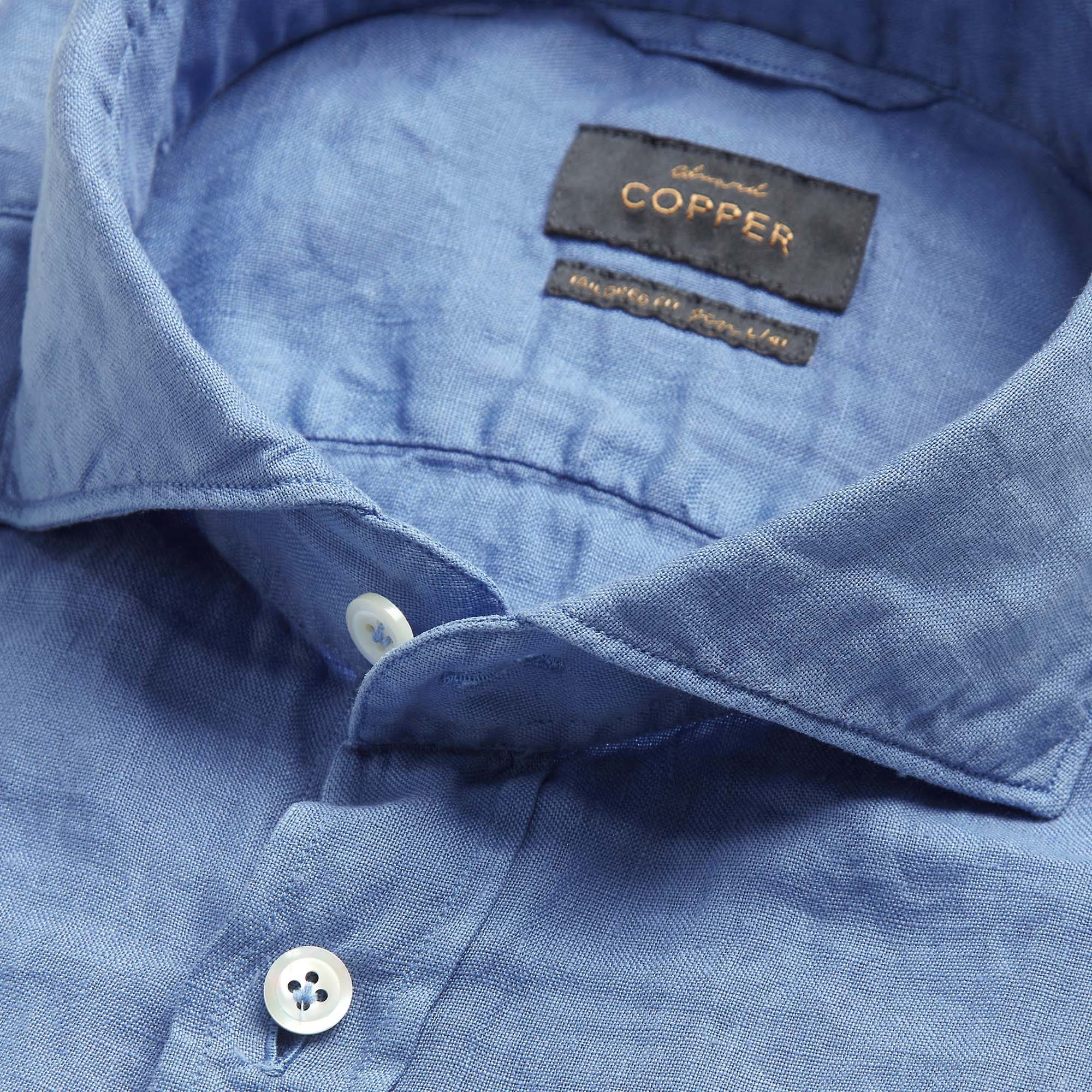 Edward Copper Leinen Casual Hemd Mittelblau